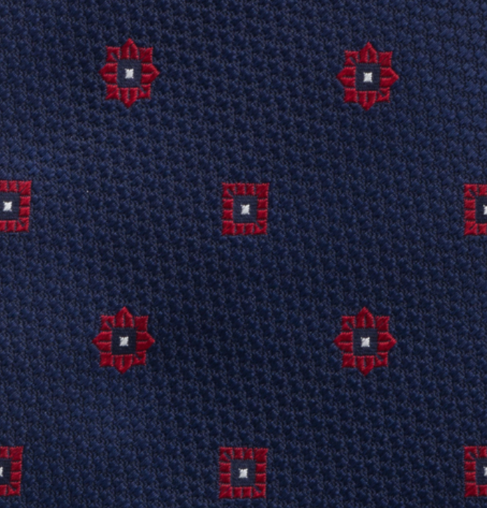 Cravatta Collezione 1999 in Seta Pesante Blu Rosso Fantasia Fiori JD10