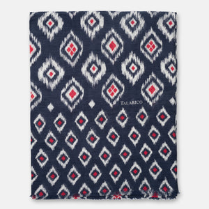 Sciarpa Coprispalle Soverato in Lino e Seta Blu e Rosso con Motivo a Rombi | Made in Italy
