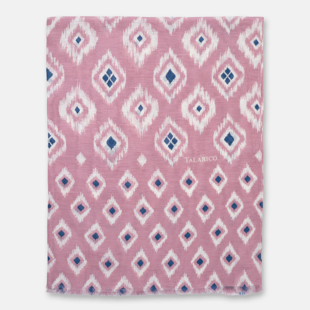 Sciarpa Coprispalle Soverato in Lino e Seta Rosa con Motivo a Rombi | Made in Italy