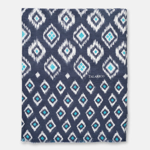 Sciarpa Coprispalle Soverato in Lino e Seta Blu e Celeste con Motivo a Rombi | Made in Italy