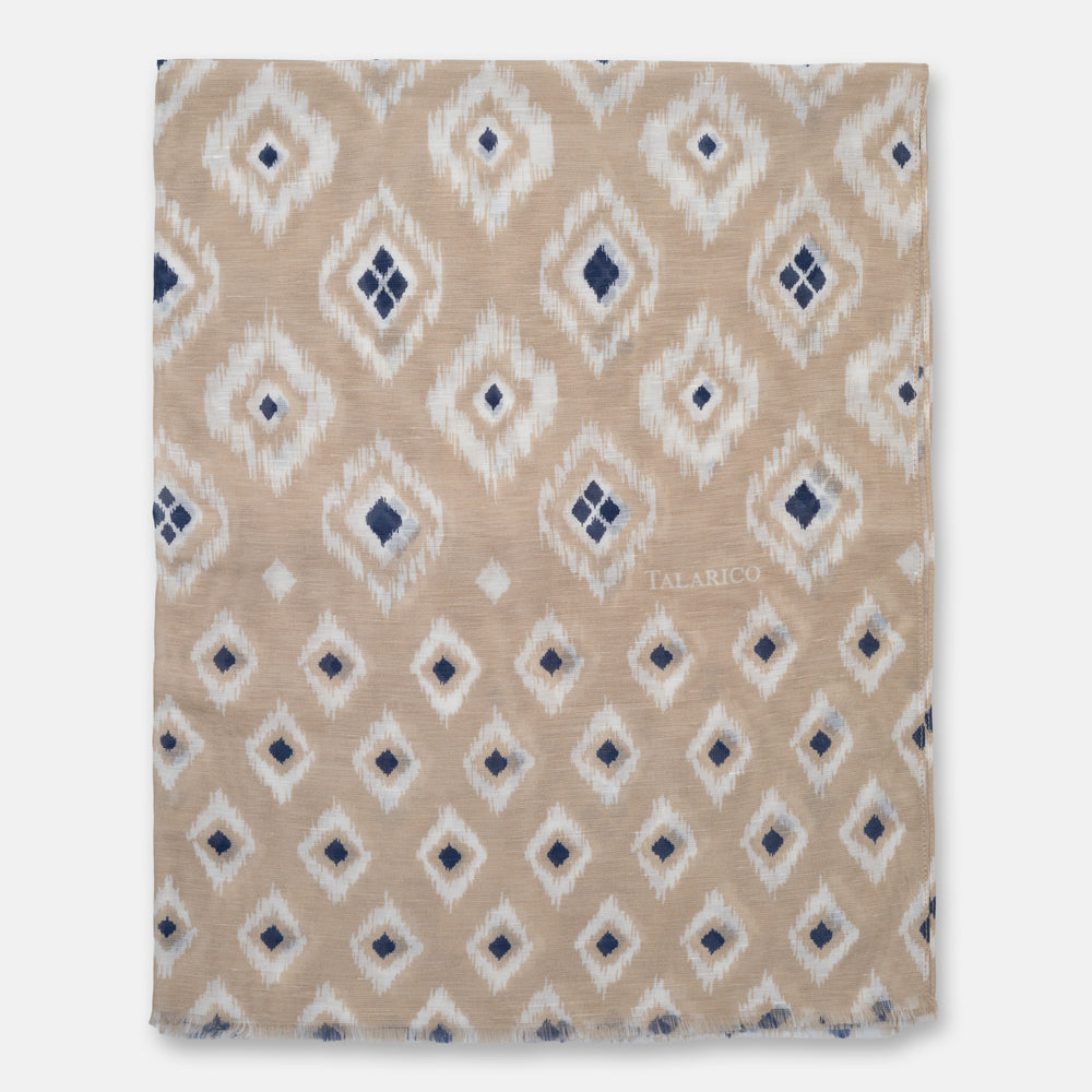 Sciarpa Coprispalle Soverato in Lino e Seta Beige con Motivo a Rombi | Made in Italy