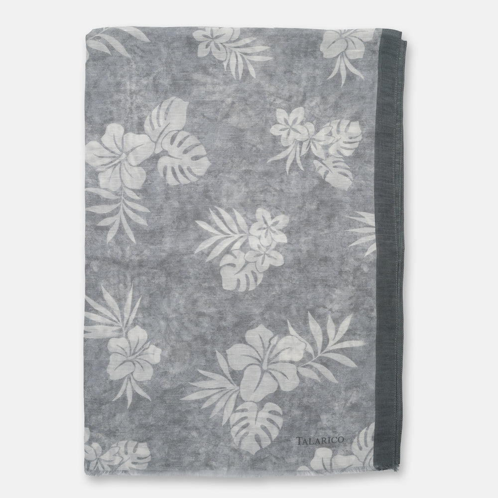 Sciarpa Coprispalle Sperlonga in Lino e Seta Grigio con Motivo Botanico | Made in Italy