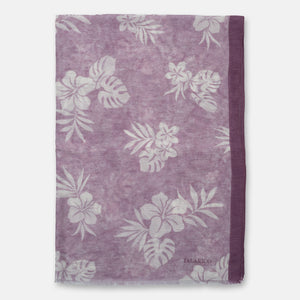 Sciarpa Coprispalle Sperlonga in Lino e Seta Viola con Motivo Botanico | Made in Italy