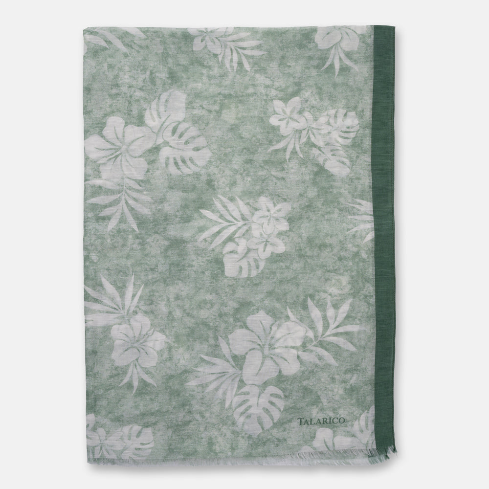 Sciarpa Coprispalle Sperlonga in Lino e Seta Verde con Motivo Botanico | Made in Italy