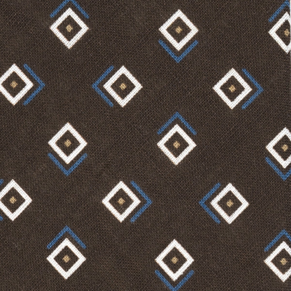 Cravatta 3 Pieghe in Irish Linen Fantasia Geometrica Marrone - M49113