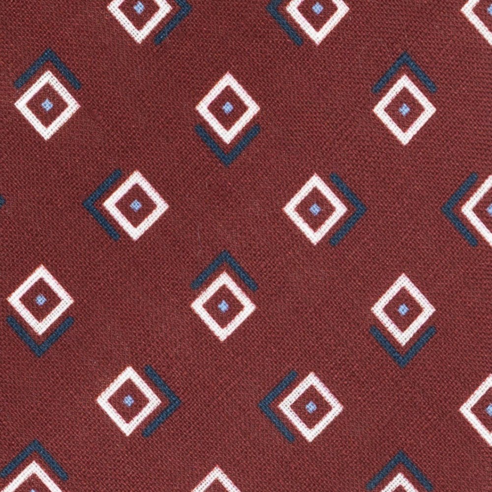 Cravatta 3 Pieghe in Irish Linen Fantasia Geometrica Bordeaux - M49113