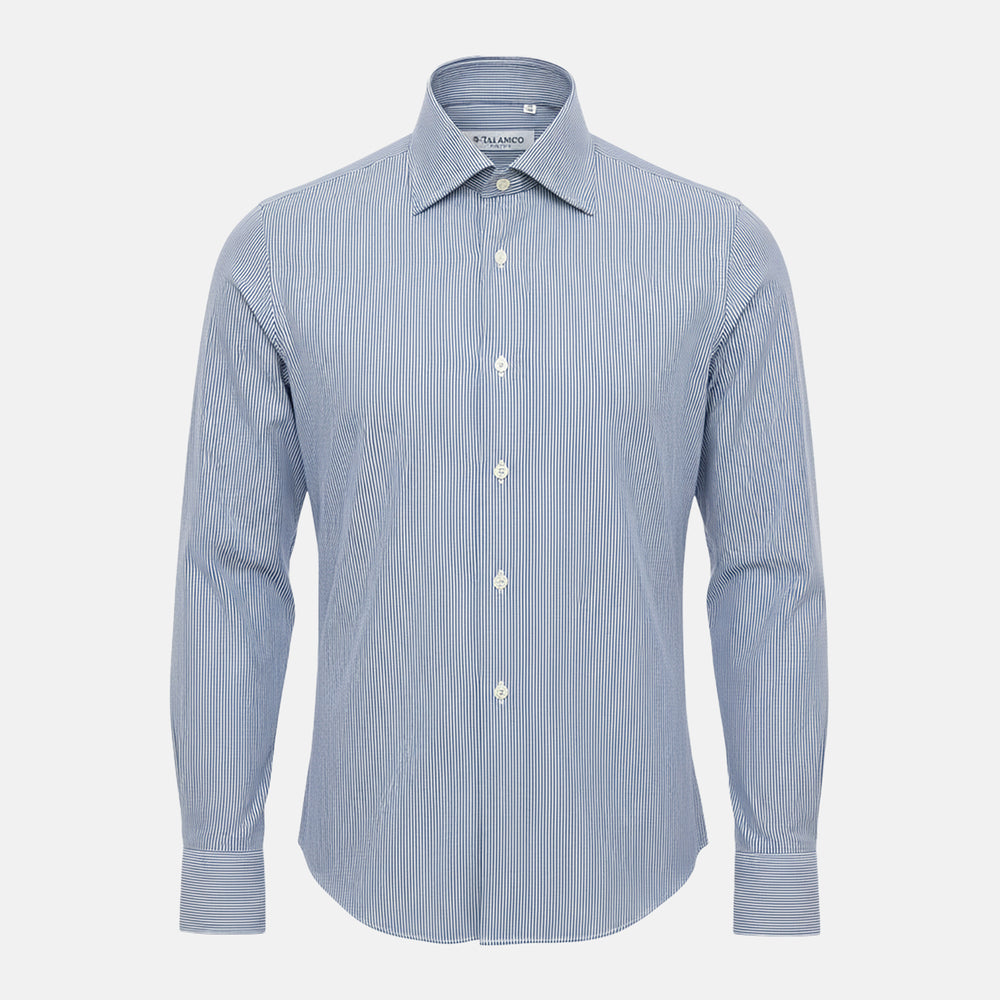Camicia Talarico in Cotone Popeline Bianco e Blu Micro Righe (TE1019013)