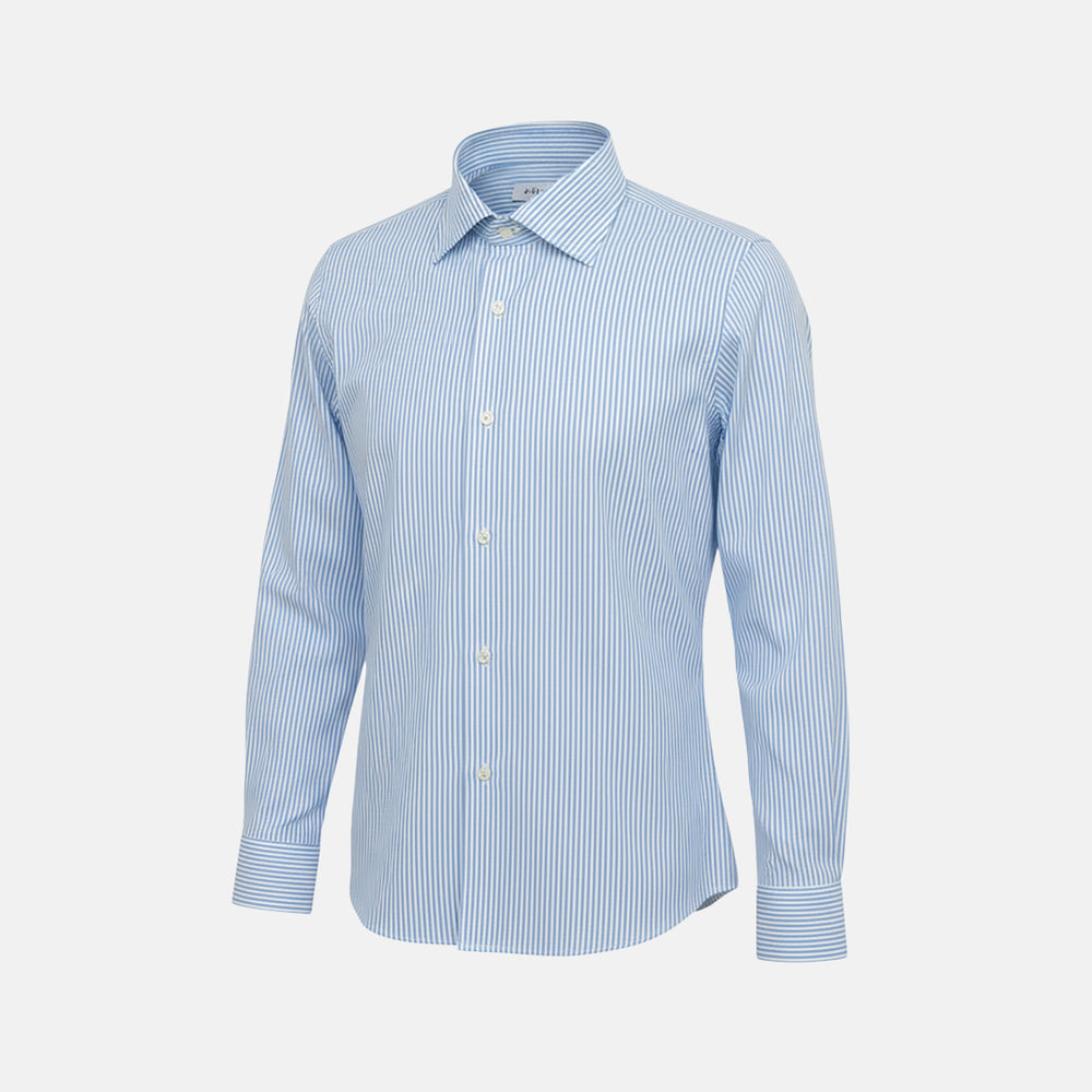 Camicia Talarico in Cotone Bianco-Celeste a Righe Sottili TE101905