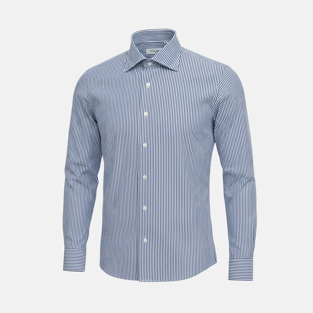 Camicia Talarico in Cotone Bianco-Blu a Righe Sottili (TE101908)