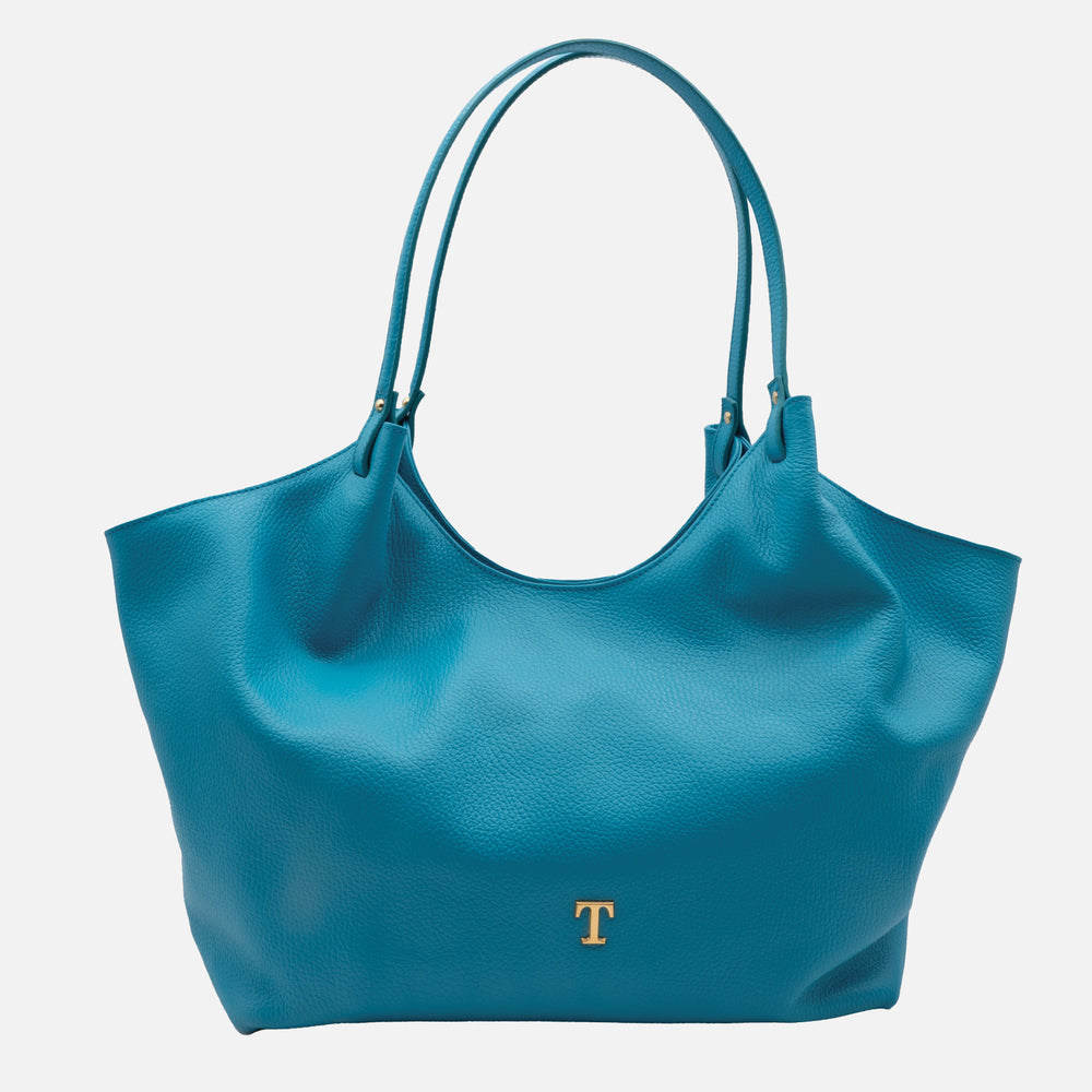 Borsa a Spalla Morbida in Pelle Martellata | Turchese