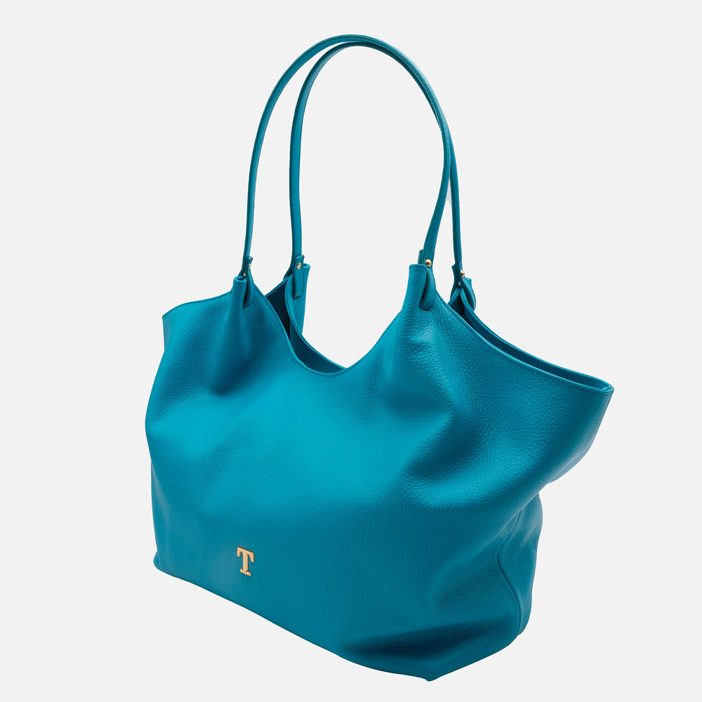 Borsa a Spalla Morbida in Pelle Martellata | Turchese