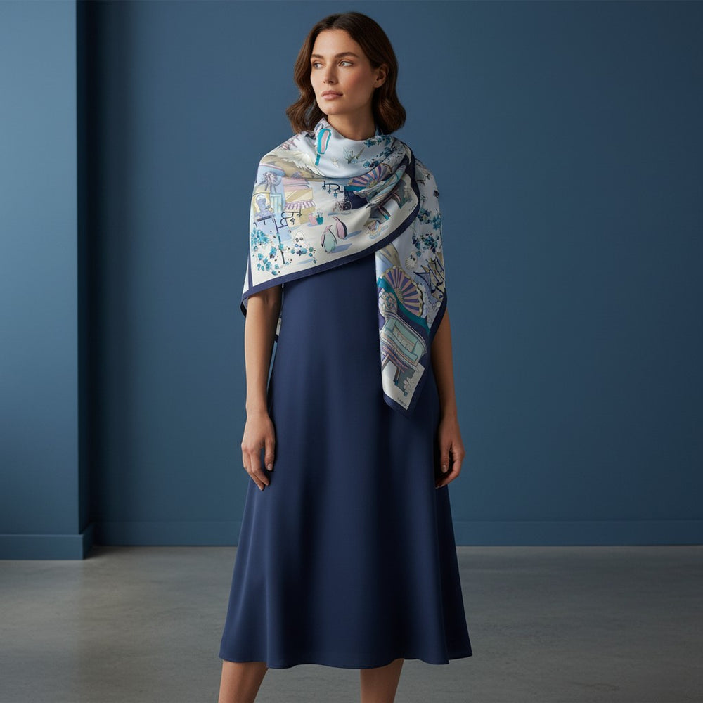Foulard In Seta Twill 90 Viaggio nel Sol Levante