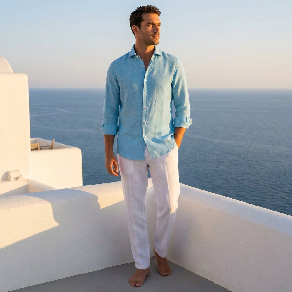 Camicia In Lino Collo alla Francese Piscina