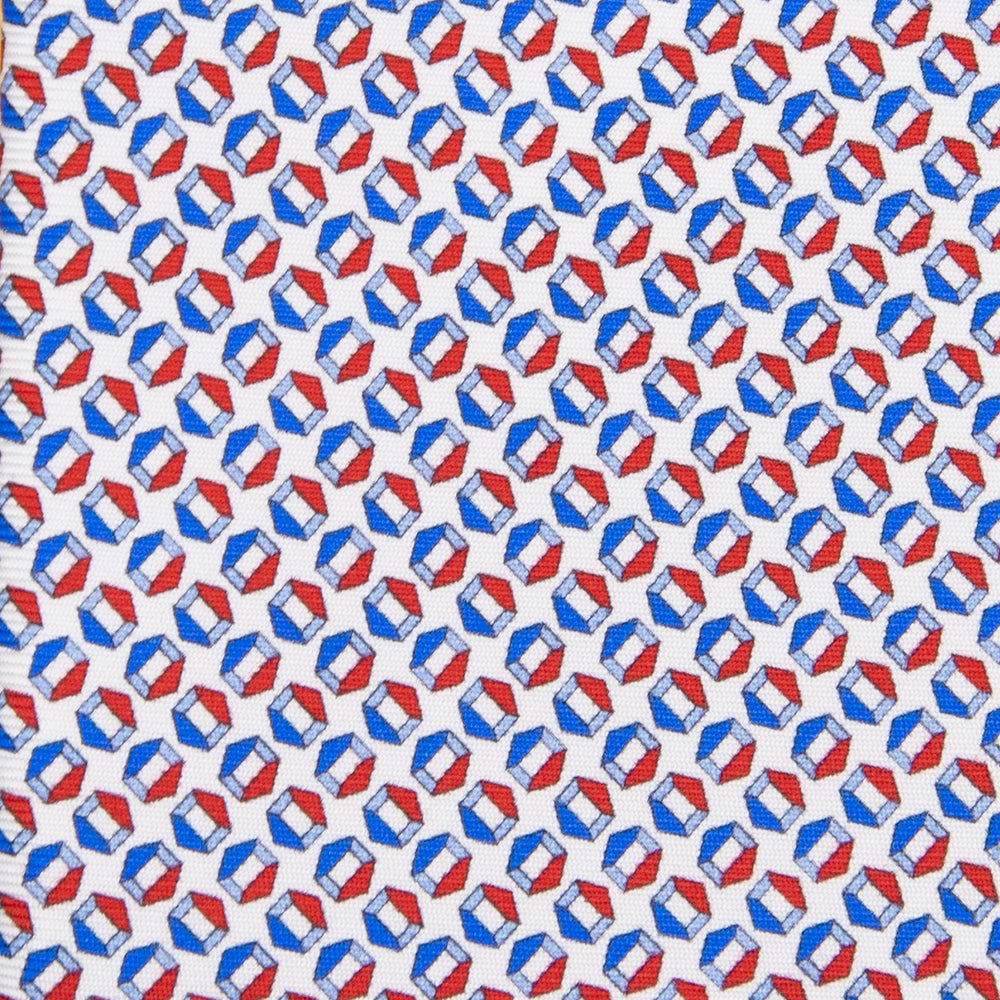 Cravatta 3 pieghe in Seta Fantasia Geometrica, Bianca - MO9983