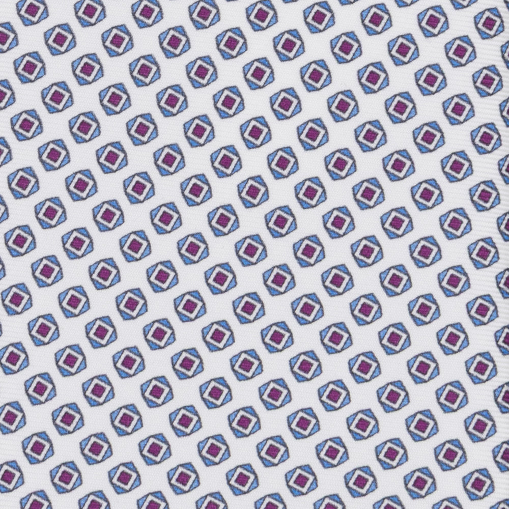 Cravatta 3 pieghe in Seta Fantasia Geometrica, Bianca - M34008