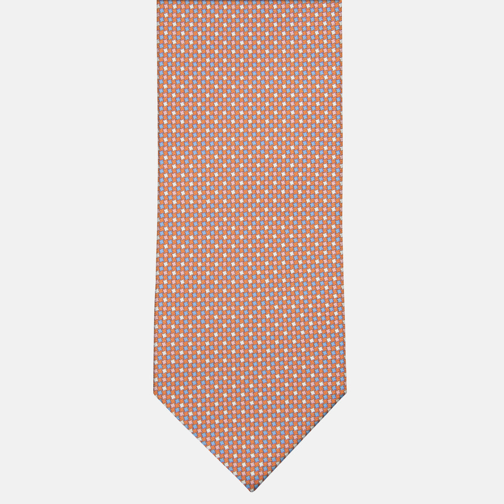 Cravatta 3 pieghe in Seta Fantasia Geometrica, Arancione - MOA409