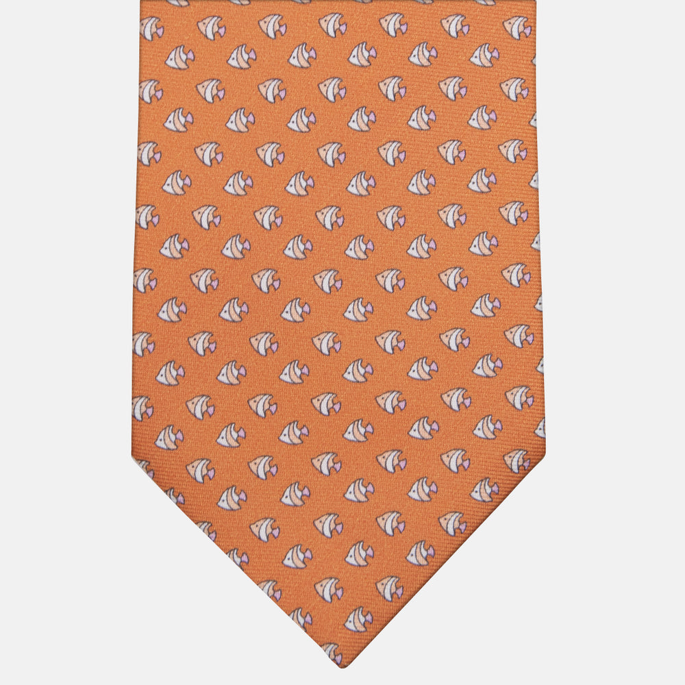 3-fold tie in Silk with Fish Pattern, Orange - M49747