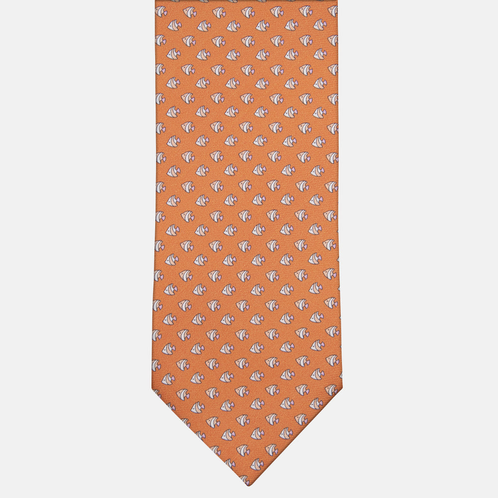 3-fold tie in Silk with Fish Pattern, Orange - M49747