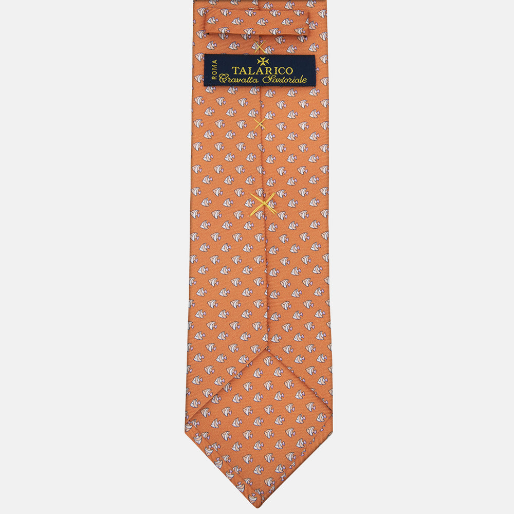 3-fold tie in Silk with Fish Pattern, Orange - M49747