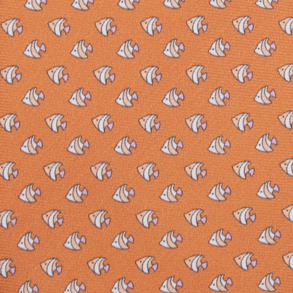3-fold tie in Silk with Fish Pattern, Orange - M49747