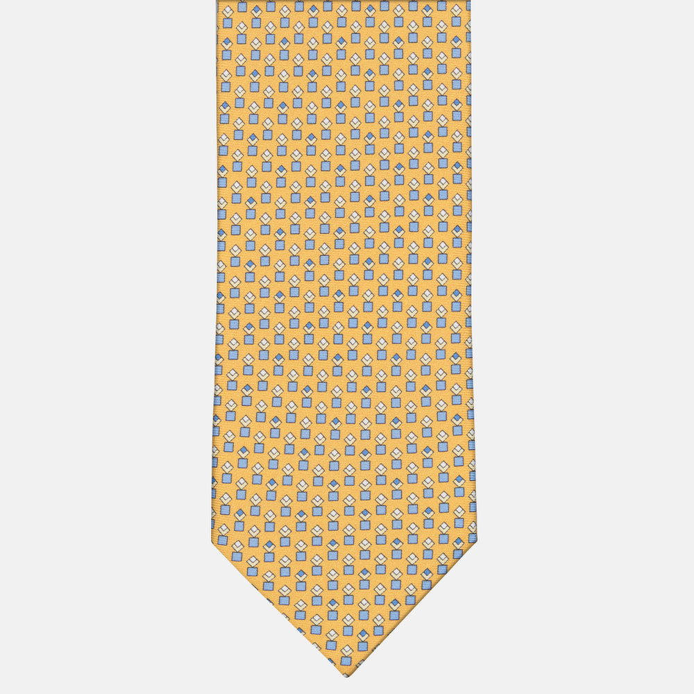 Cravatta 3 pieghe in Seta Fantasia Geometrica, Giallo - M34186