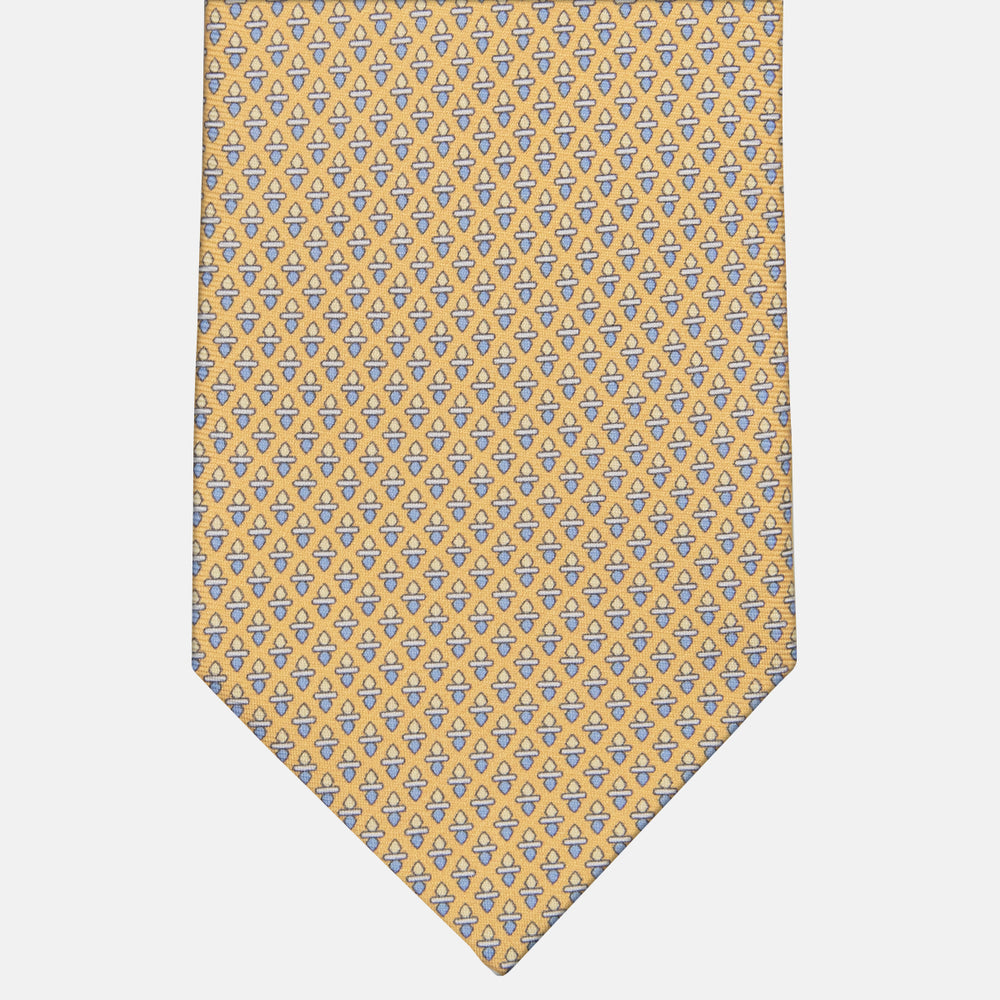 3-Fold Tie in Geometric Pattern Silk, Yellow - M48651