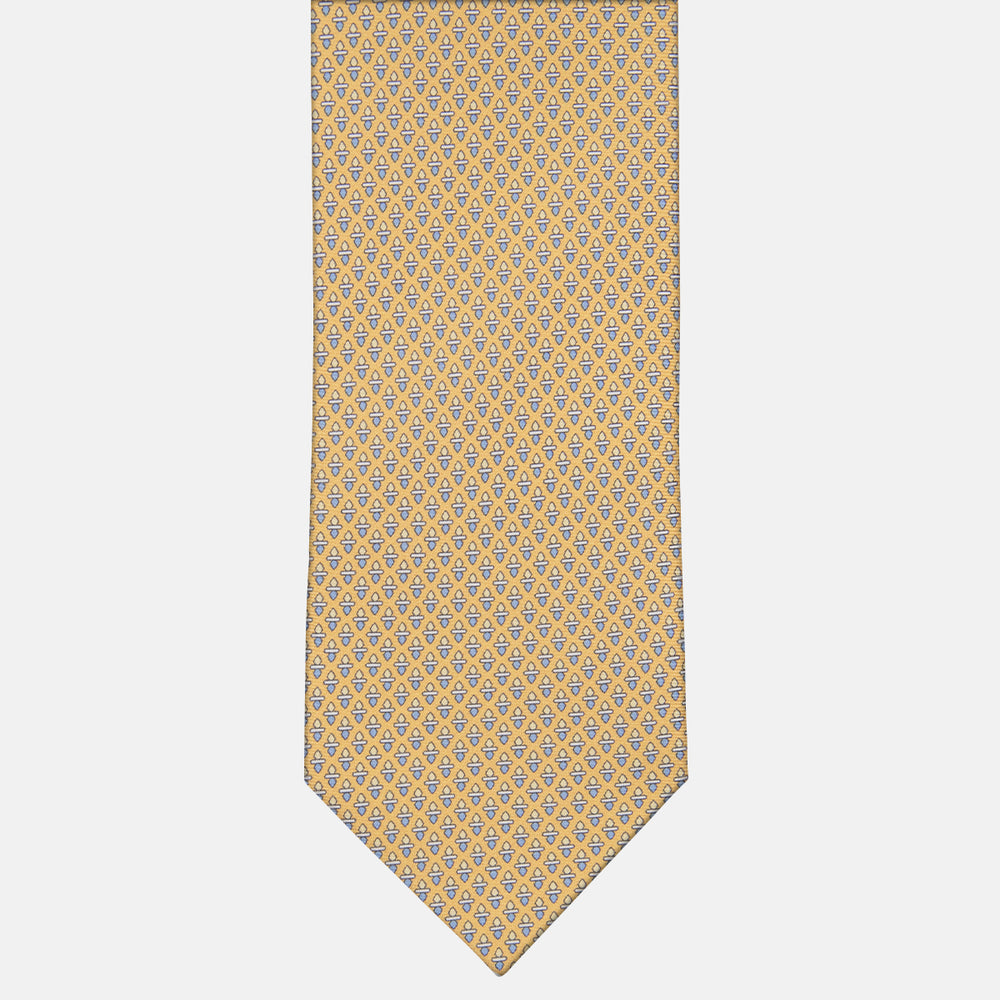 3-Fold Tie in Geometric Pattern Silk, Yellow - M48651