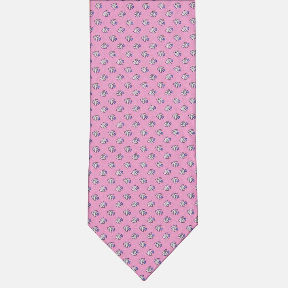 Cravatta 3 pieghe in Seta Fantasia Pesciolini, Rosa - M49747