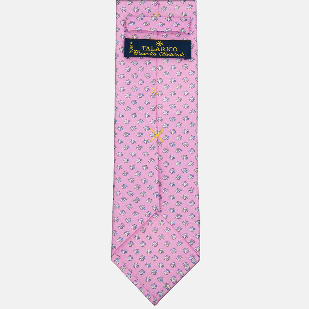 Cravatta 3 pieghe in Seta Fantasia Pesciolini, Rosa - M49747