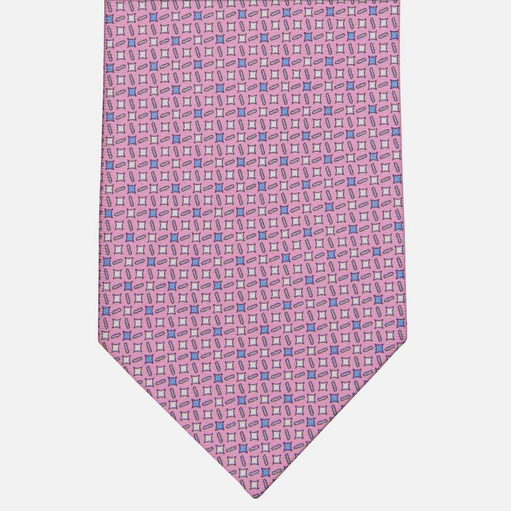 Cravatta 3 pieghe in Seta Fantasia Geometrica, Rosa - M48652