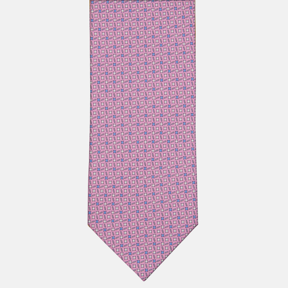 Cravatta 3 pieghe in Seta Fantasia Geometrica, Rosa - M48652