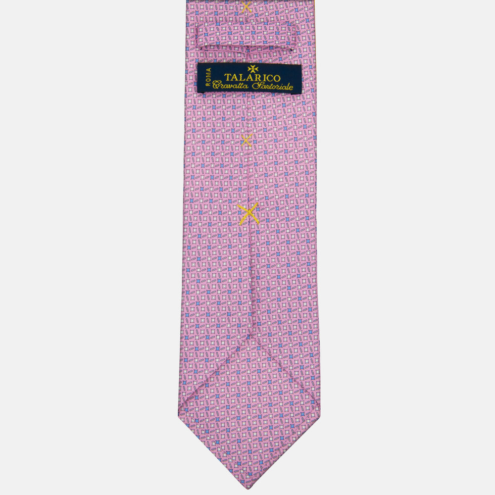 Cravatta 3 pieghe in Seta Fantasia Geometrica, Rosa - M48652