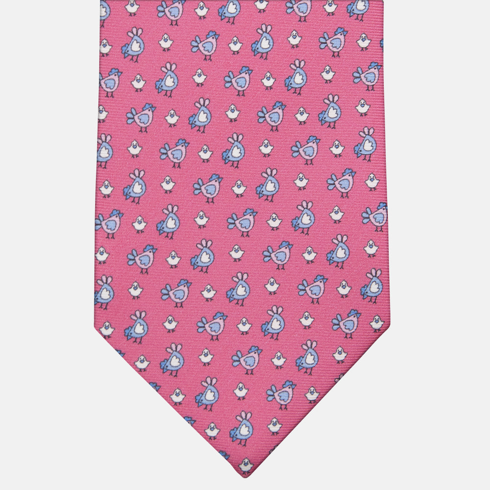Cravatta 3 pieghe in Seta Fantasia Pulcini, Rosa Scuro - M55268