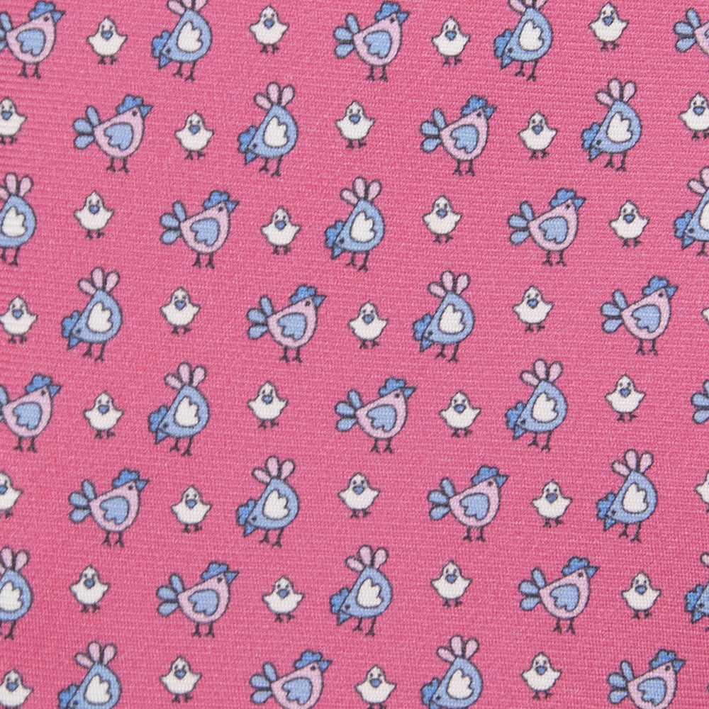 Cravatta 3 pieghe in Seta Fantasia Pulcini, Rosa Scuro - M55268