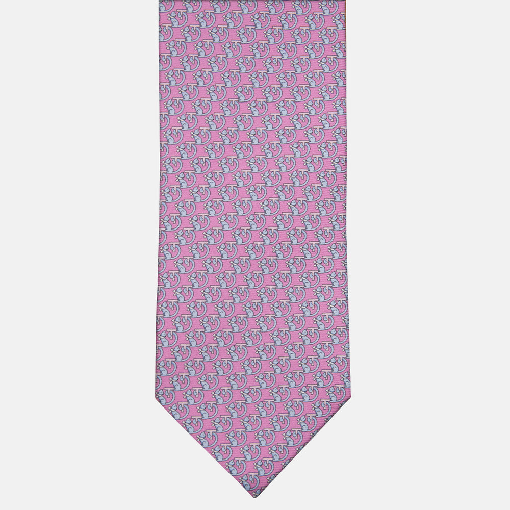 Cravatta 3 pieghe in Seta Fantasia Gattini, Rosa - M49155