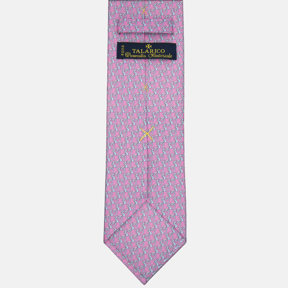 Cravatta 3 pieghe in Seta Fantasia Gattini, Rosa - M49155