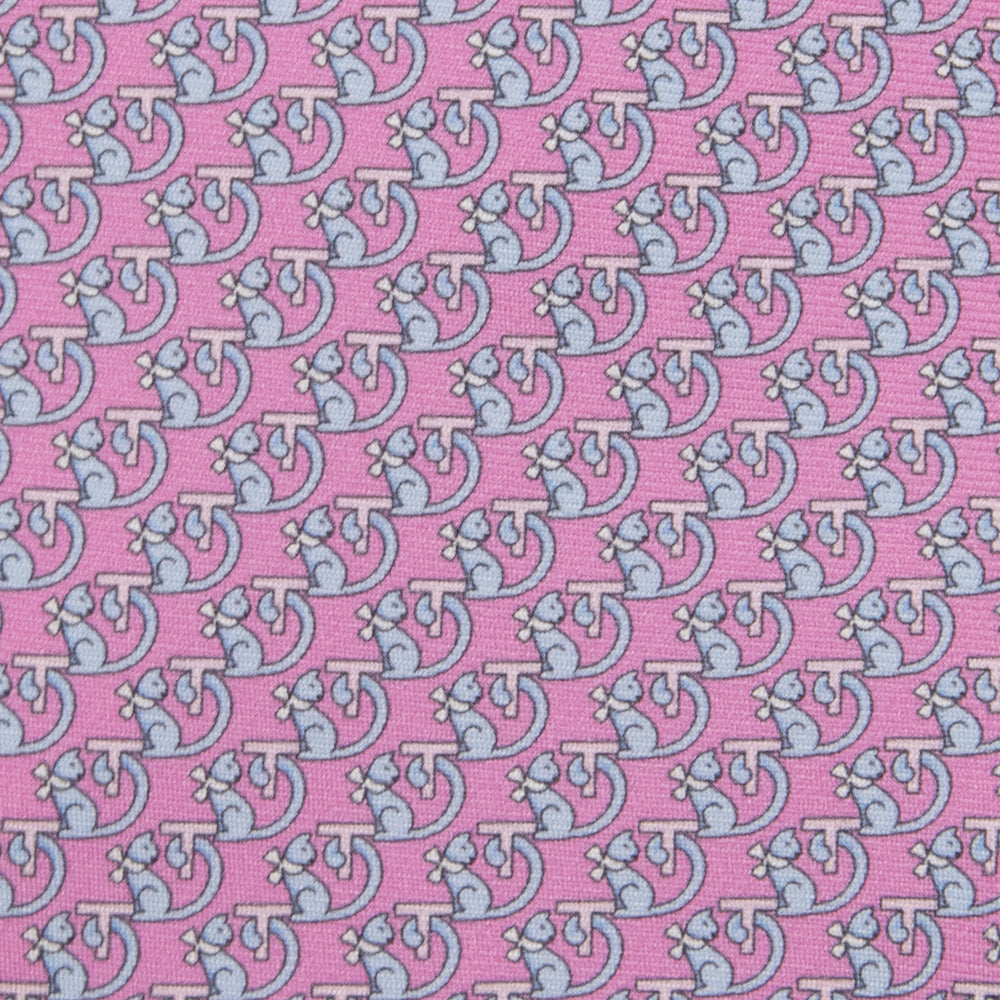 Cravatta 3 pieghe in Seta Fantasia Gattini, Rosa - M49155