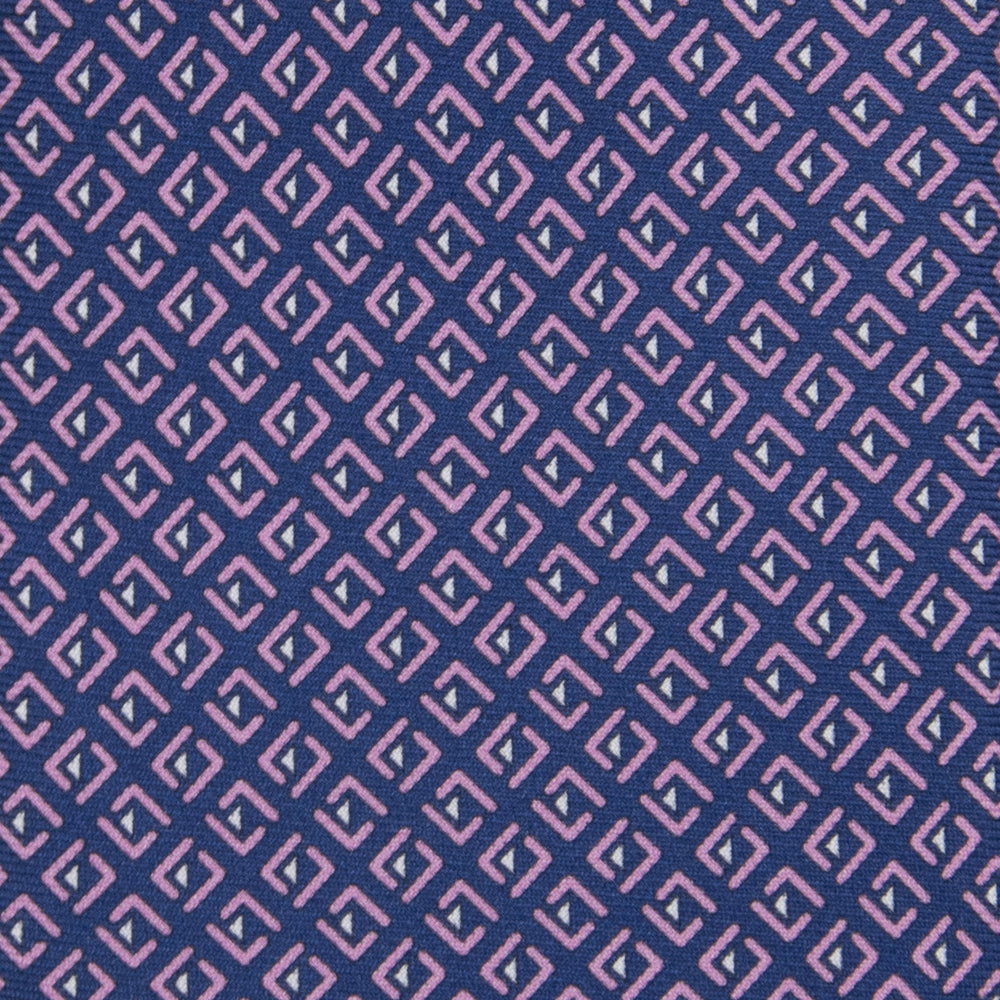 Cravatta 3 pieghe in Seta Fantasia Geometrica, Blu Rosa - M50029