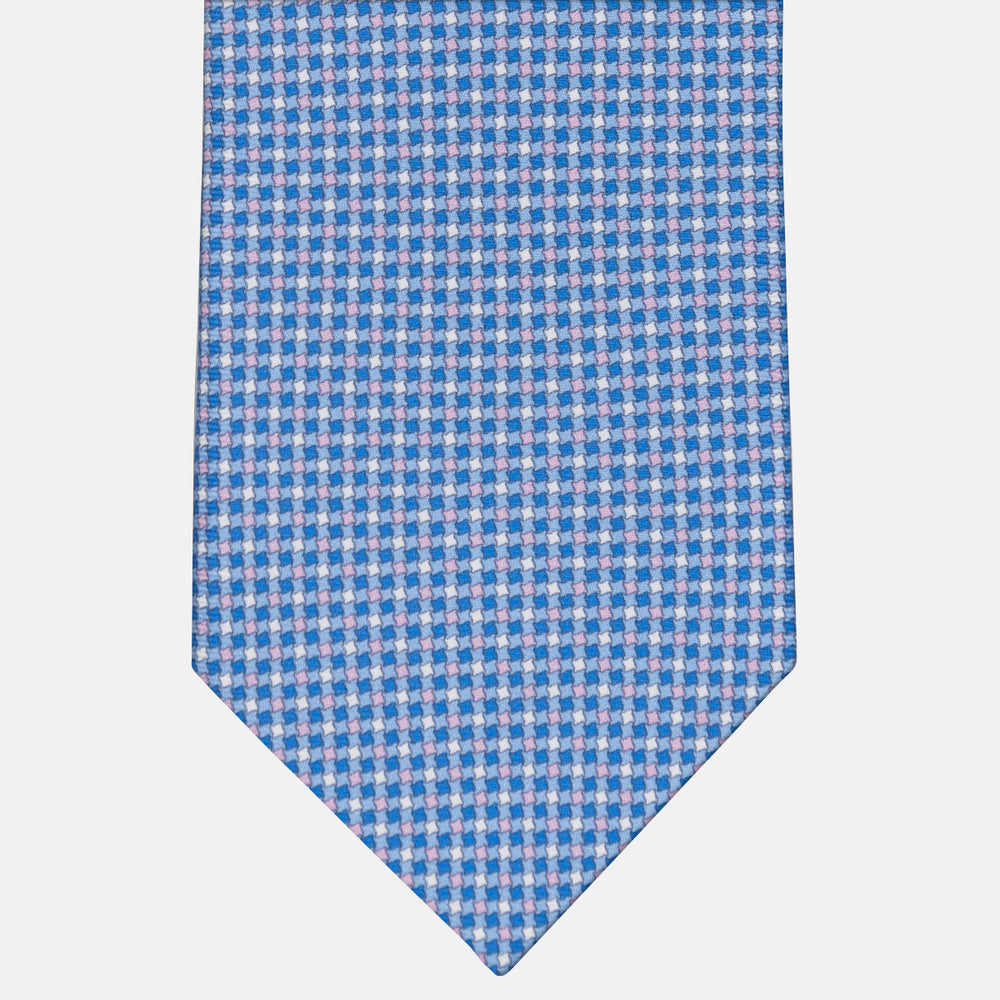 3-Fold Geometric Pattern Silk Tie, Light Blue Pink - MOA409
