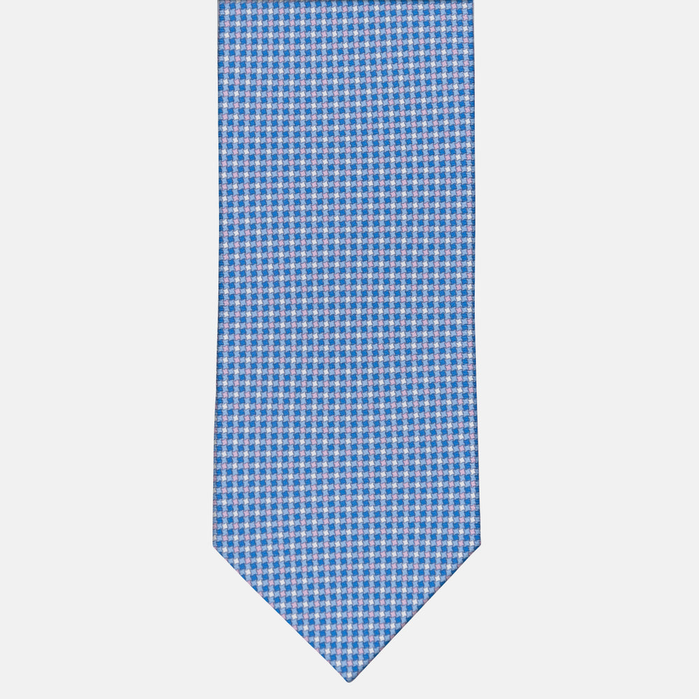 3-Fold Geometric Pattern Silk Tie, Light Blue Pink - MOA409