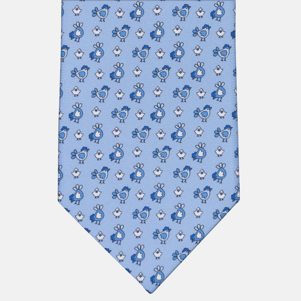 3-Fold Tie in Chick Pattern Silk, Sky Blue - M55268
