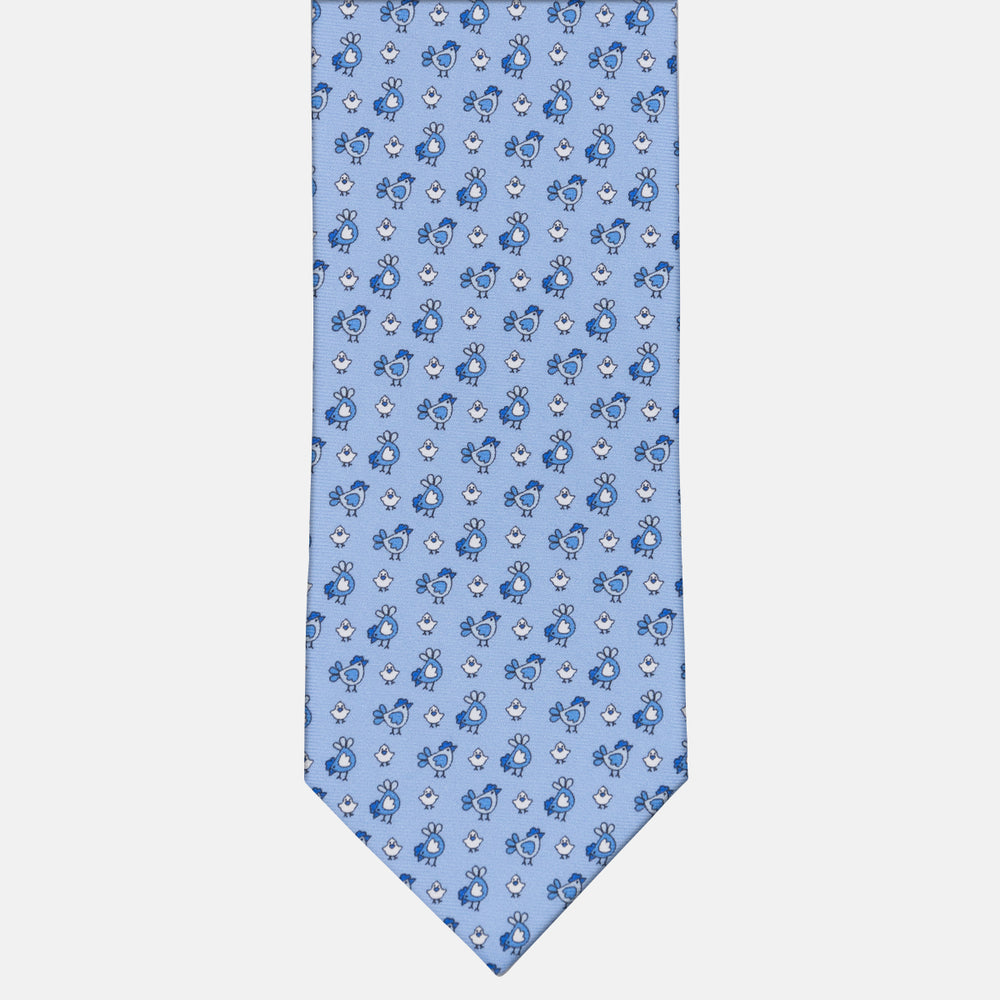 3-Fold Tie in Chick Pattern Silk, Sky Blue - M55268