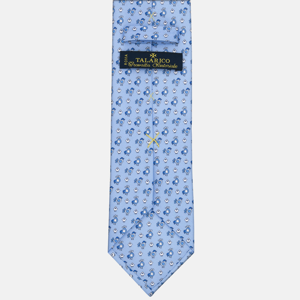 3-Fold Tie in Chick Pattern Silk, Sky Blue - M55268