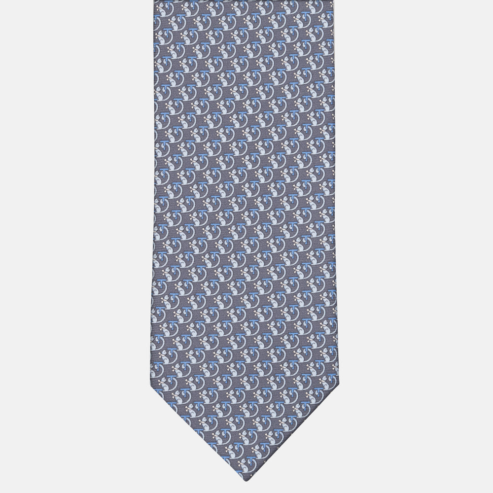 Cravatta 3 pieghe in Seta Fantasia Gattini, Grigio - M49155