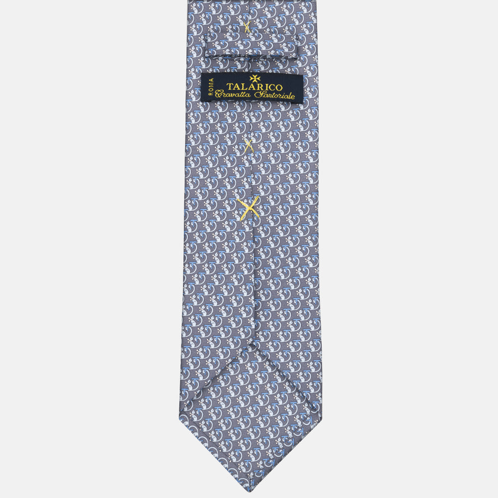 Cravatta 3 pieghe in Seta Fantasia Gattini, Grigio - M49155