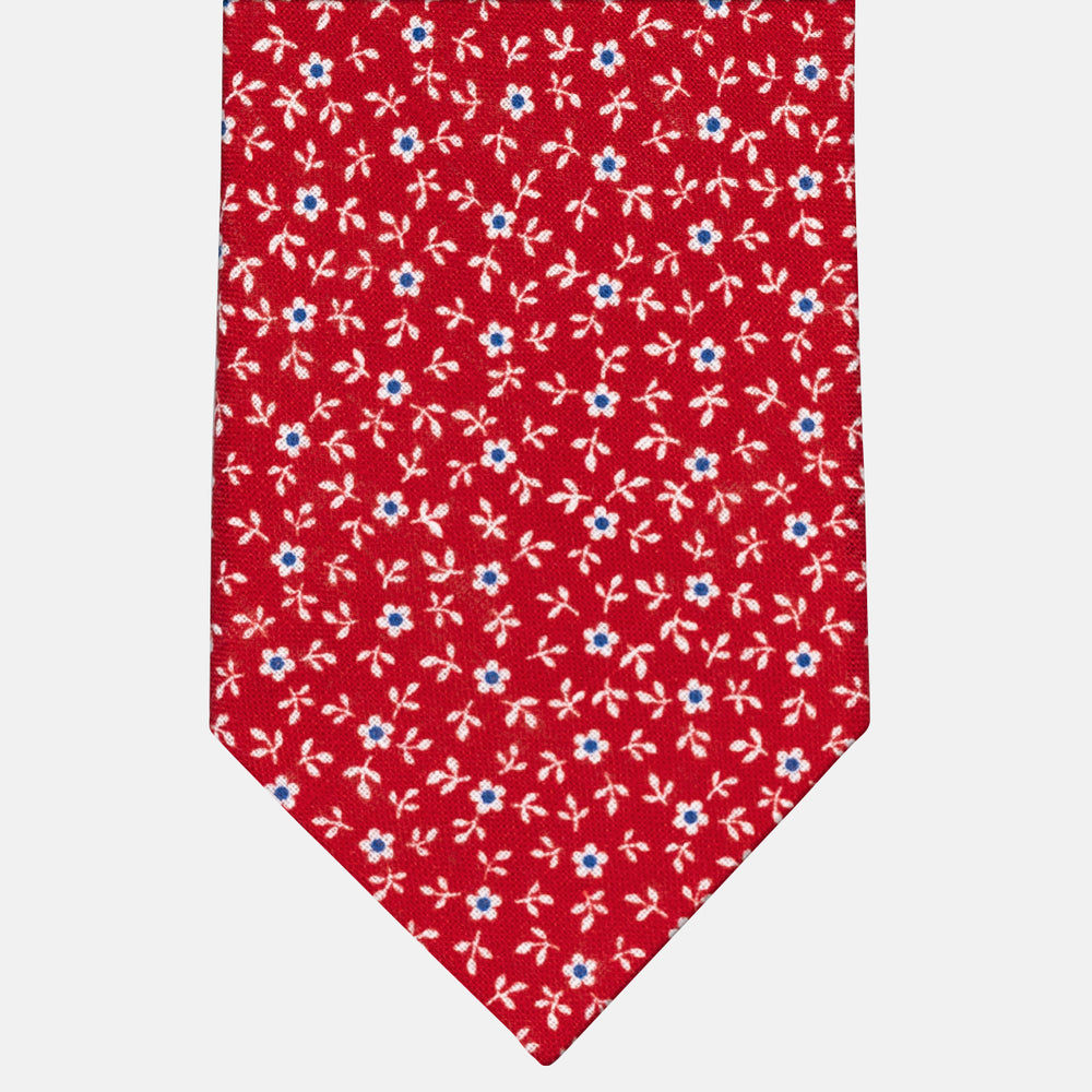 Cravatta 3 Pieghe in Irish Linen Fantasia Floreale Rosso - M6501