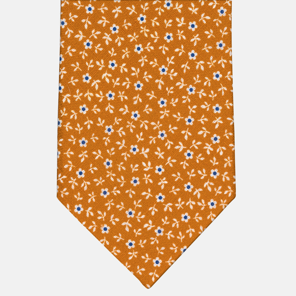 Cravatta 3 Pieghe in Irish Linen Fantasia Floreale Arancione - M6501
