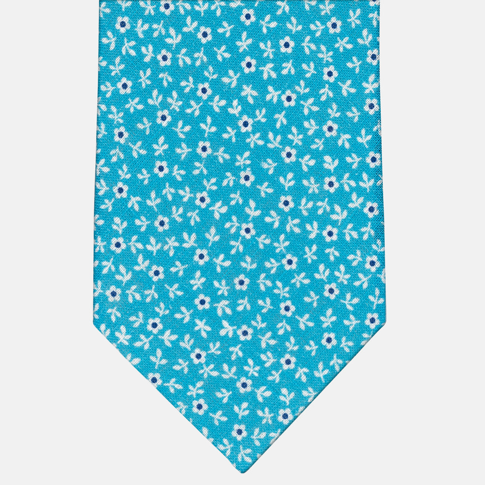 Cravatta 3 Pieghe in Irish Linen Fantasia Floreale Piscina - M6501