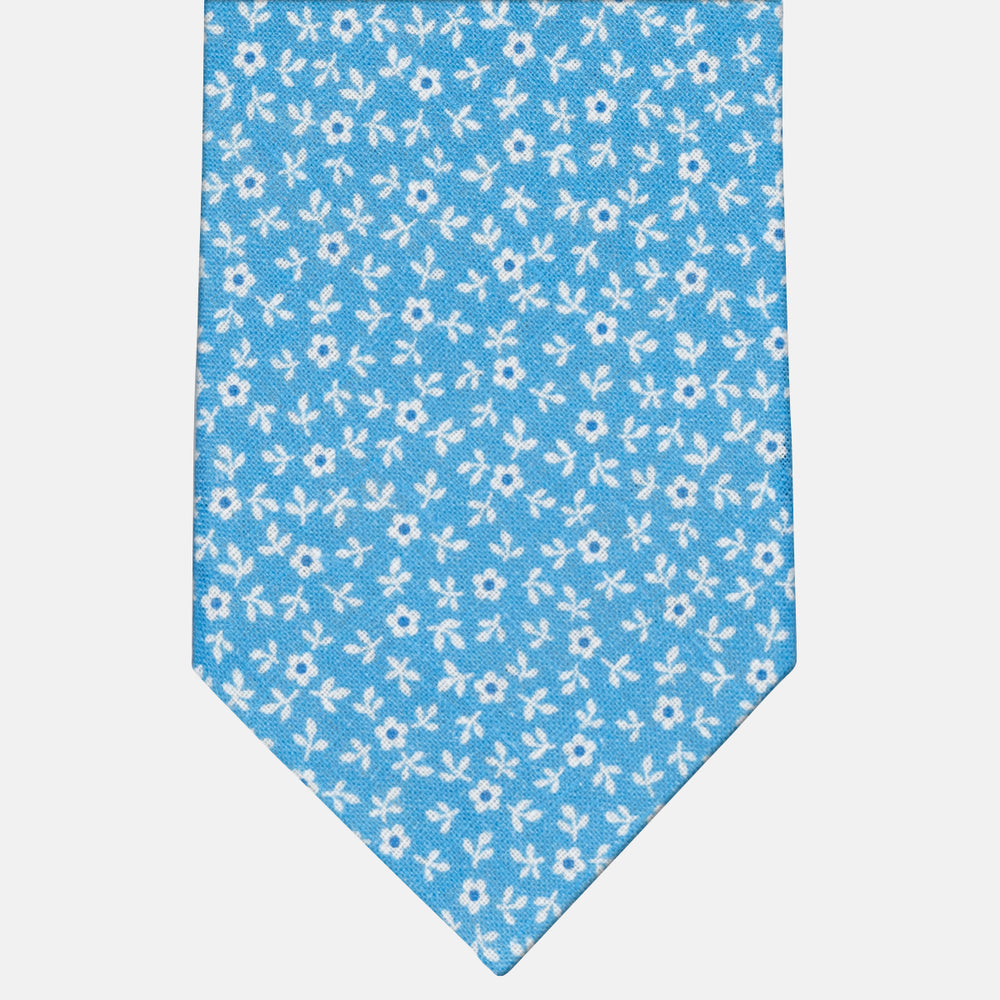 Cravatta 3 Pieghe in Irish Linen Fantasia Floreale Celeste - M6501