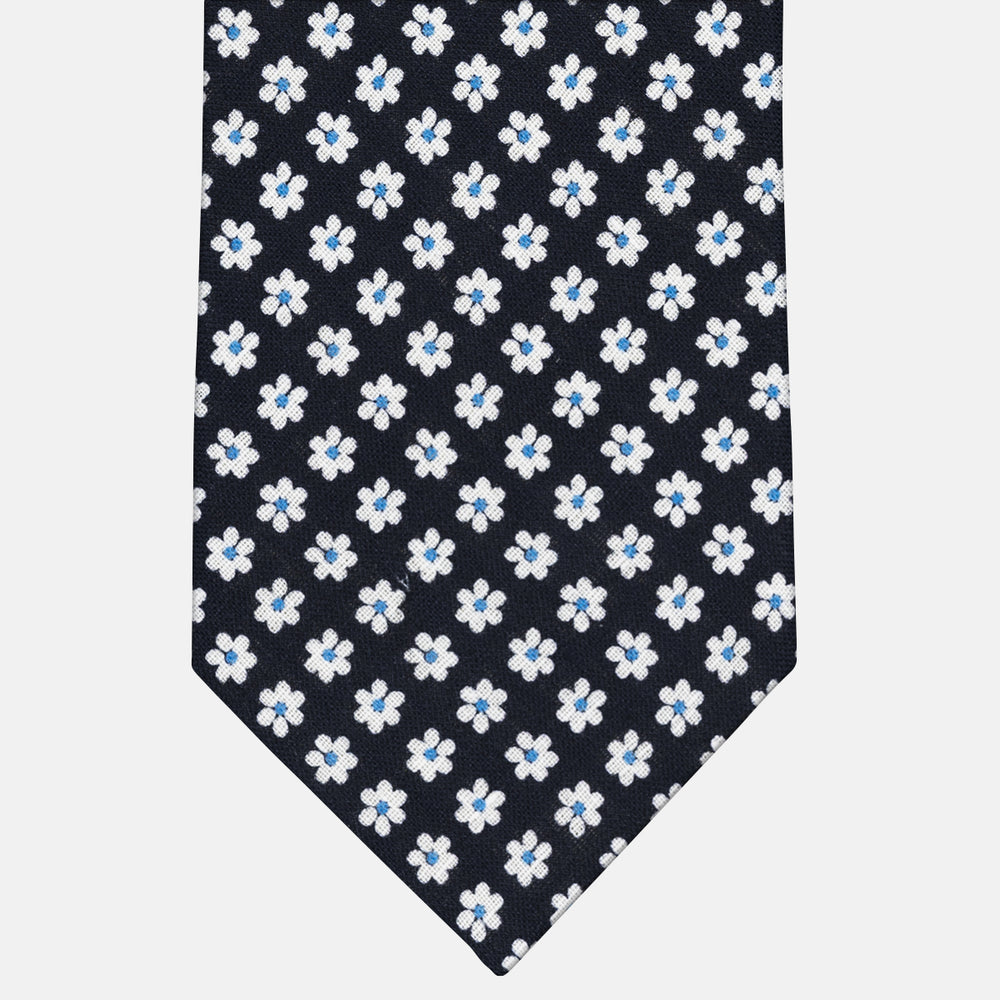 Cravatta 3 Pieghe in Irish Linen Fantasia Floreale Blu - M8233